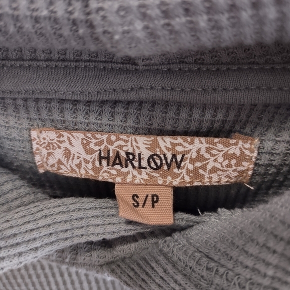 Harlow Cotton Blend Waffle Slim Crop Long Sleeve Hoodie In Green Size Small - Picture 3 of 6